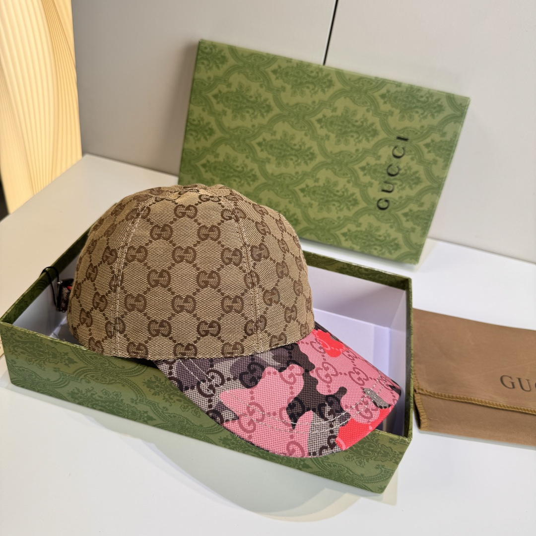 配盒子布袋，Gucci(古奇)新款原单棒球帽， 迷彩小双G，专柜热卖款，1:1开模订制，原版帆布料，时尚