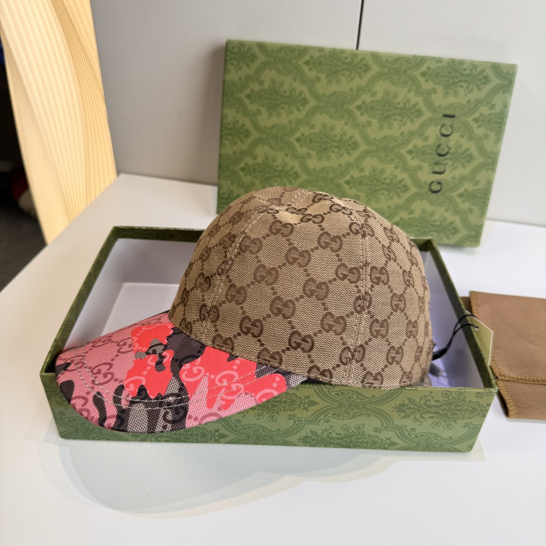 配盒子布袋，Gucci(古奇)新款原单棒球帽， 迷彩小双G，专柜热卖款，1:1开模订制，原版帆布料，时尚