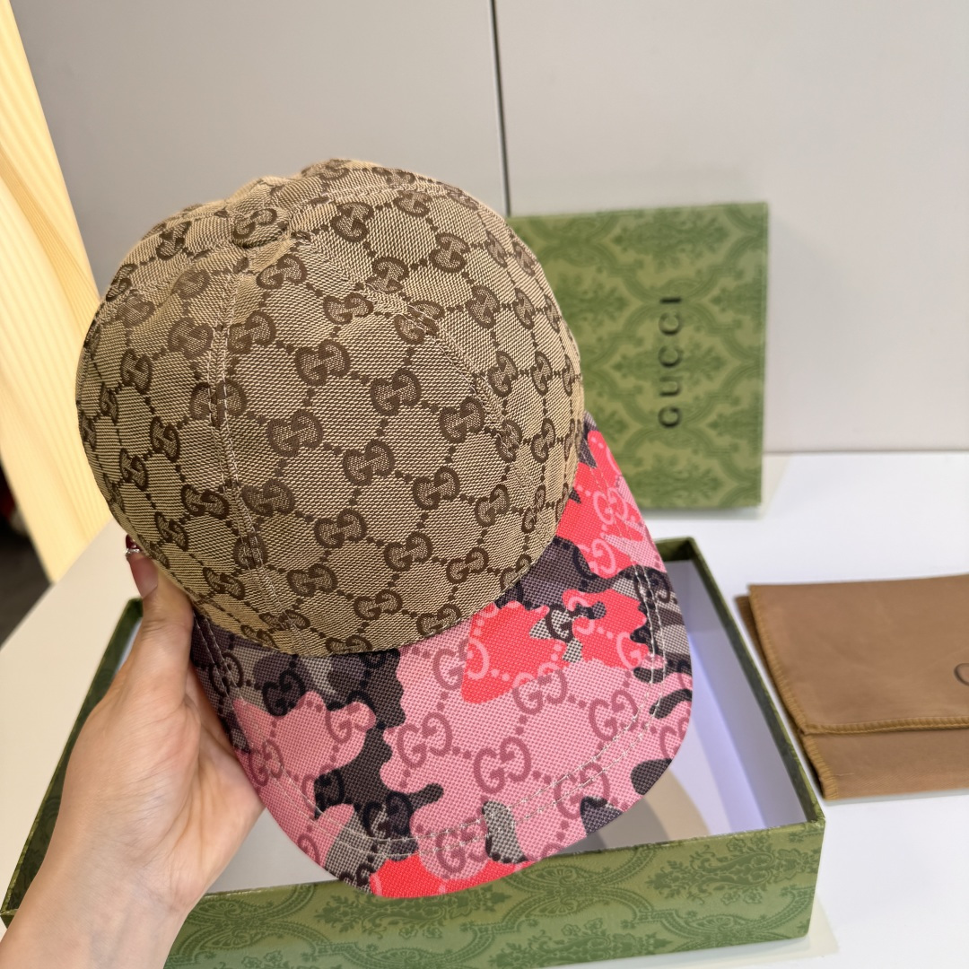 配盒子布袋，Gucci(古奇)新款原单棒球帽， 迷彩小双G，专柜热卖款，1:1开模订制，原版帆布料，时尚