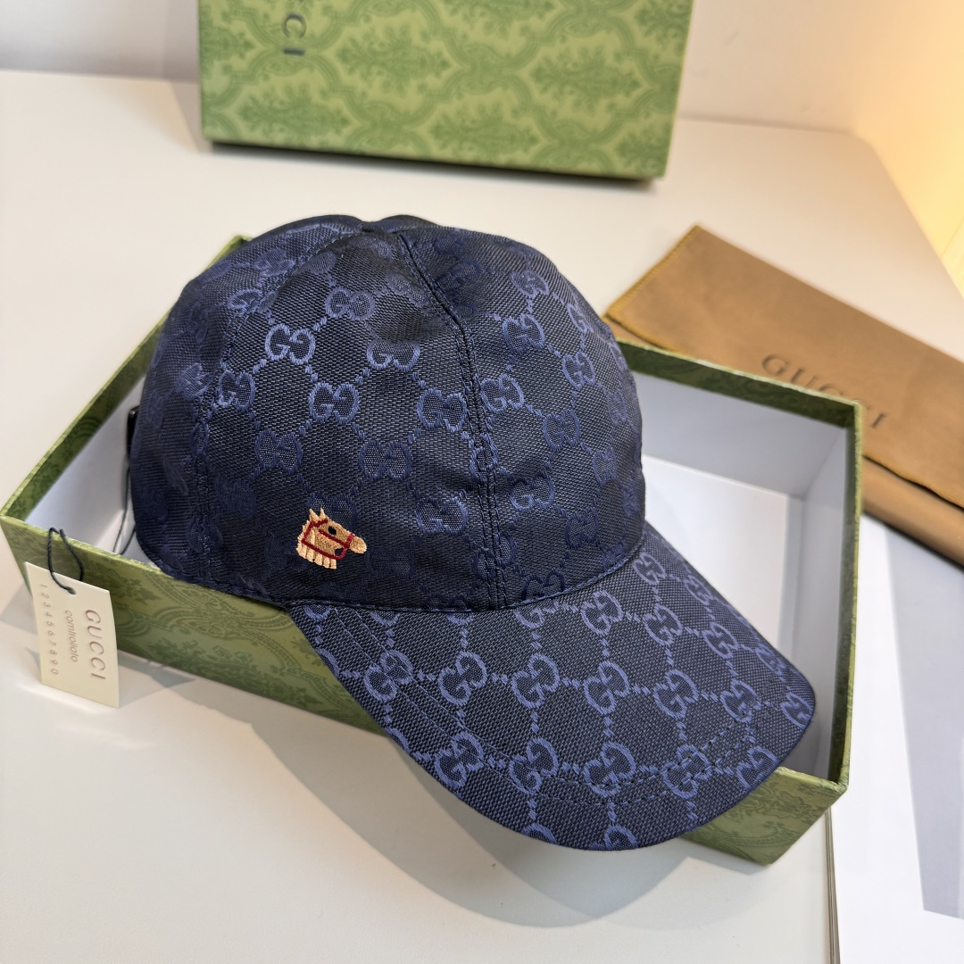 配盒子布袋，Gucci(古奇)马年新款原单棒球帽， 小马刺绣，专柜热卖款，1:1开模订制，原版帆布料，时