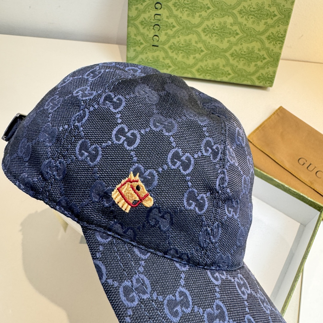 配盒子布袋，Gucci(古奇)马年新款原单棒球帽， 小马刺绣，专柜热卖款，1:1开模订制，原版帆布料，时