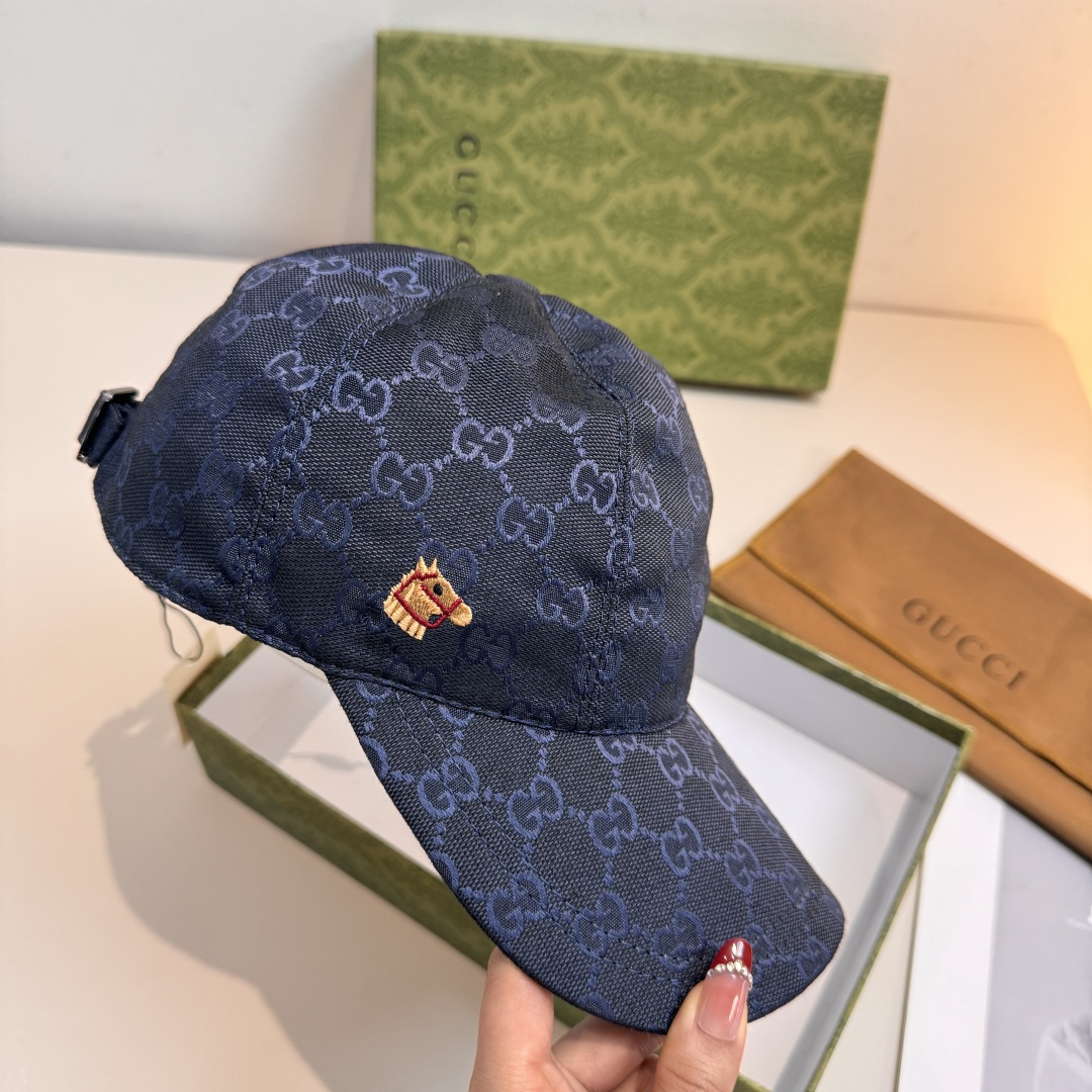 配盒子布袋，Gucci(古奇)马年新款原单棒球帽， 小马刺绣，专柜热卖款，1:1开模订制，原版帆布料，时