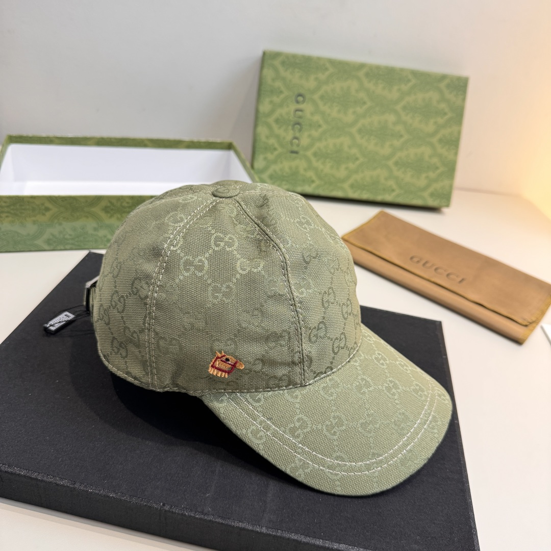 配盒子布袋，Gucci(古奇)马年新款原单棒球帽， 小马刺绣，专柜热卖款，1:1开模订制，原版帆布料，时