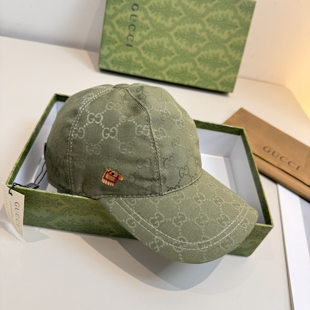 配盒子布袋，Gucci(古奇)马年新款原单棒球帽， 小马刺绣，专柜热卖款，1:1开模订制，原版帆布料，时