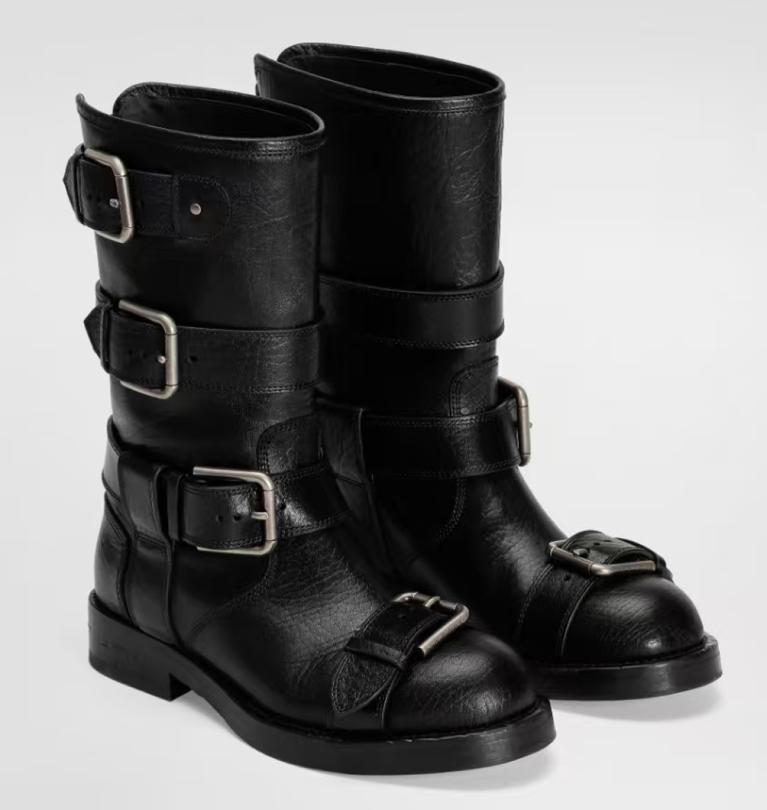 Women's Ankle Boots with Buckle Strap, Round Toe, Cowhide Leather, Black 3 cmp a1757927066570 5570