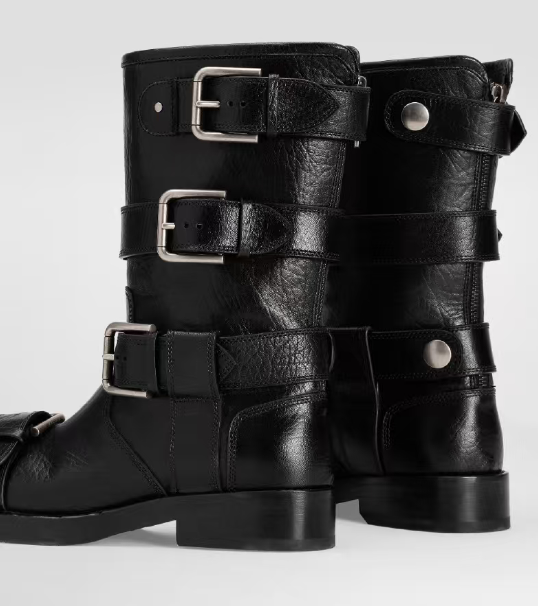 Women's Ankle Boots with Buckle Strap, Round Toe, Cowhide Leather, Black 4 cmp a1757927066586 7503