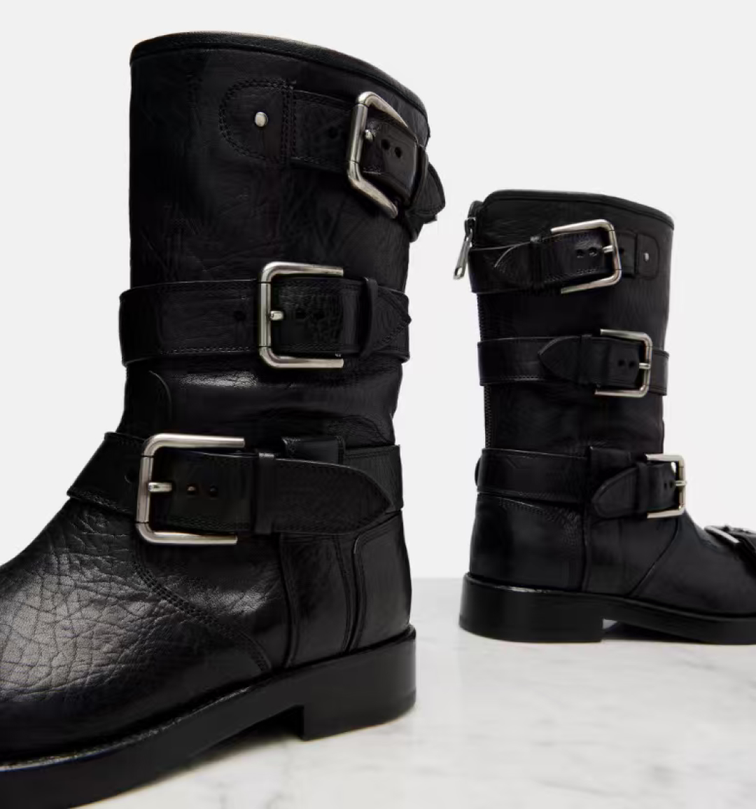 Women's Ankle Boots with Buckle Strap, Round Toe, Cowhide Leather, Black 6 cmp a1757927068060 8200
