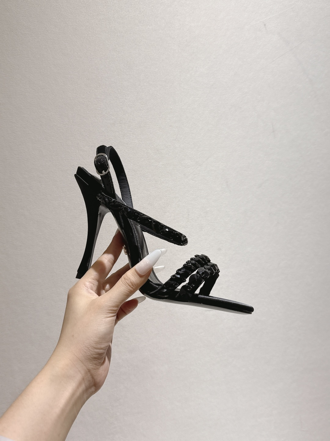 D&G Black Satin Ruffle Ankle Strap Block Heels