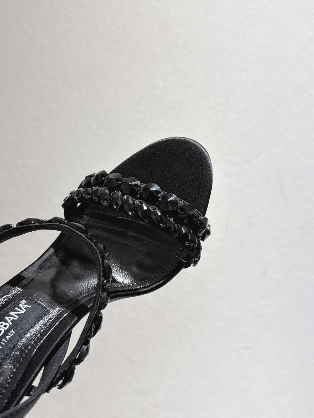 D&G Black Satin Ruffle Ankle Strap Block Heels