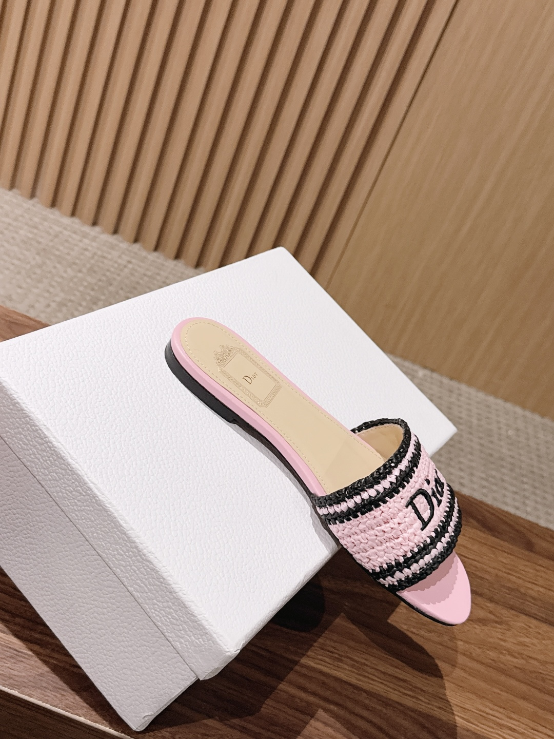 Dior Striped Woven Logo Flat Slide Sandals