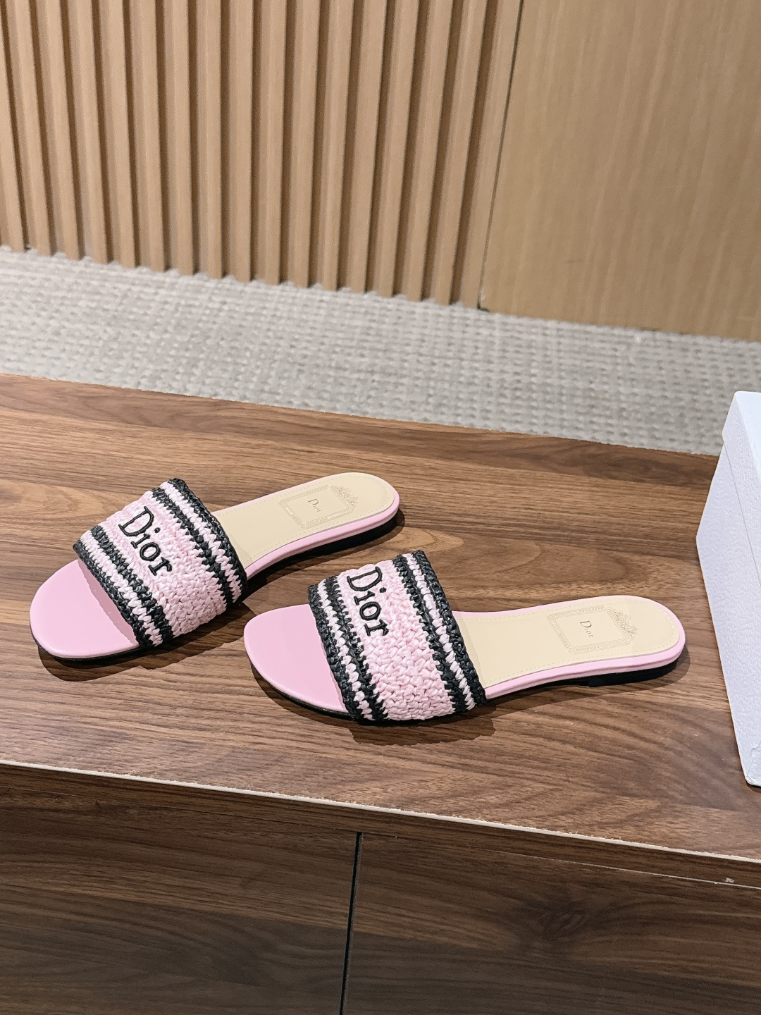 Dior Striped Woven Logo Flat Slide Sandals
