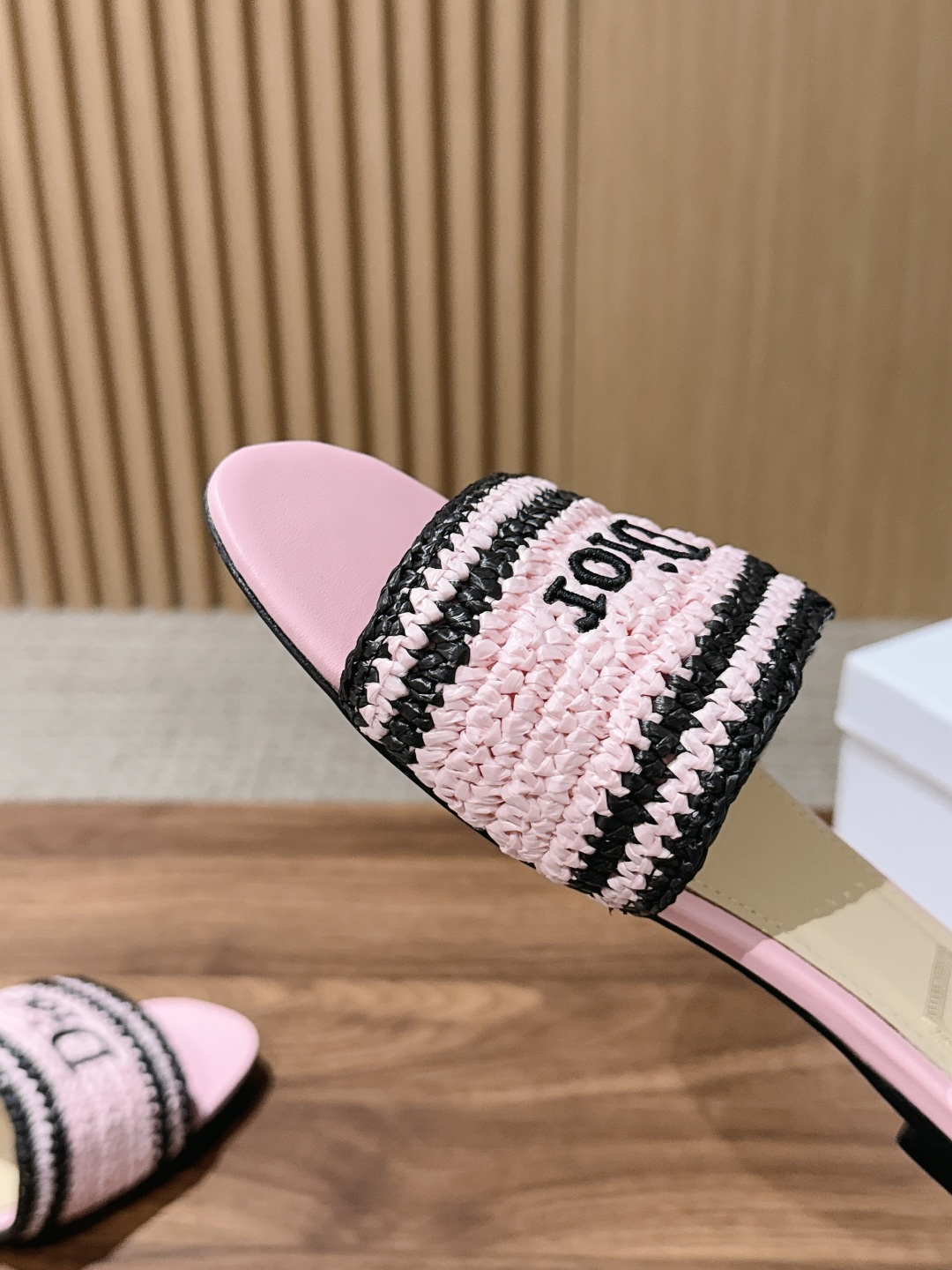Dior Striped Woven Logo Flat Slide Sandals