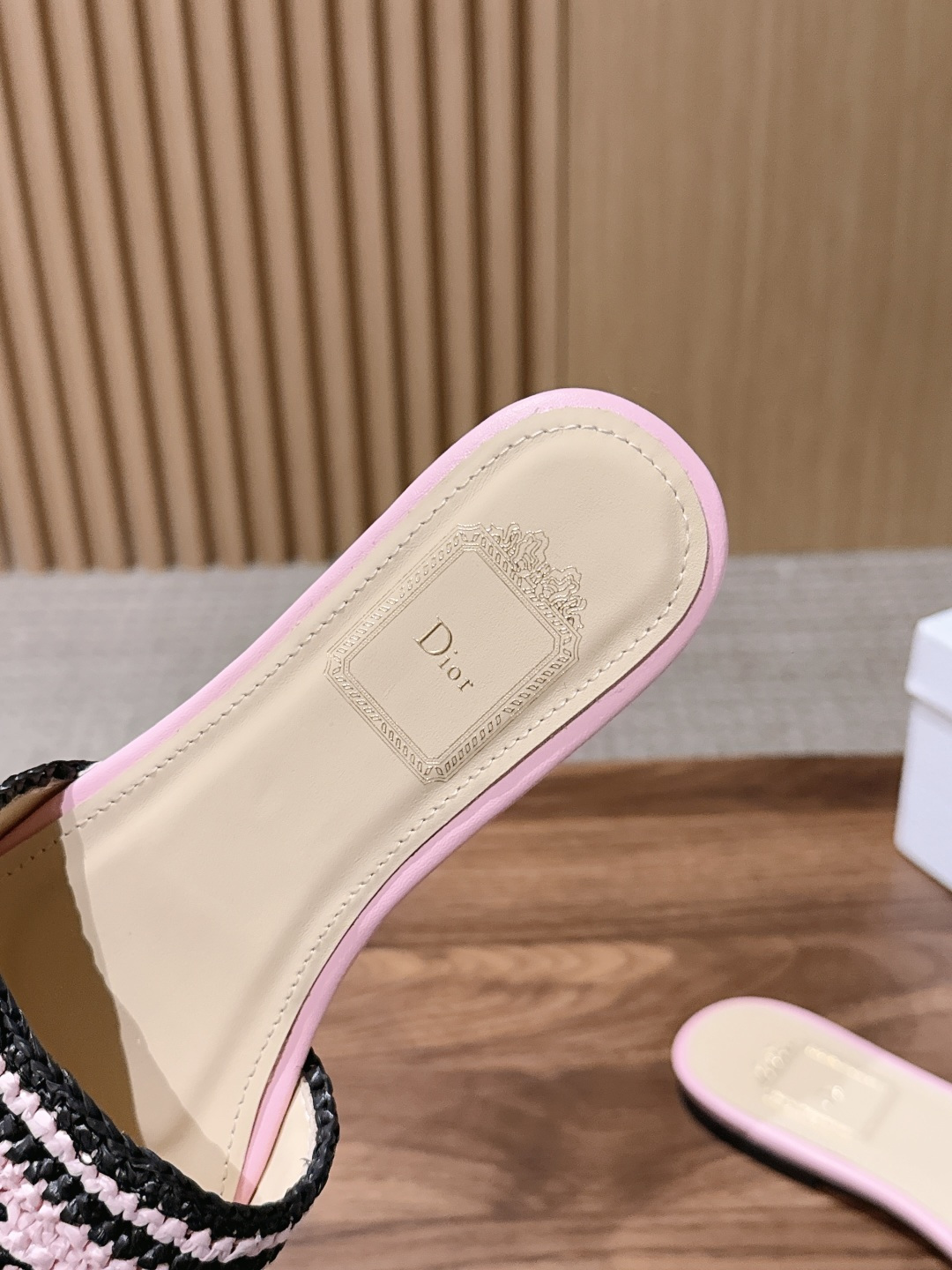 Dior Striped Woven Logo Flat Slide Sandals