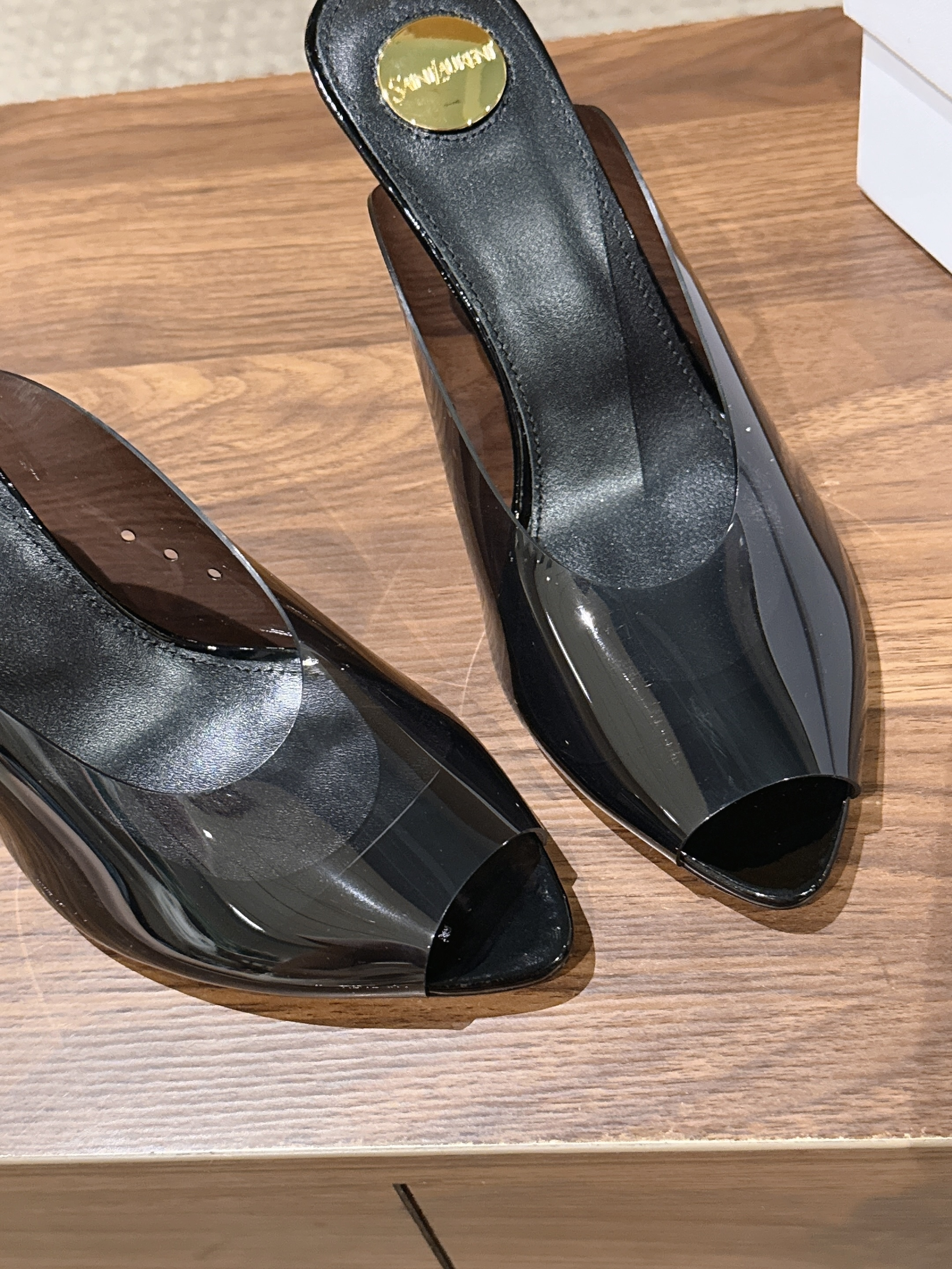 YSL Patent Peep Toe Mules
