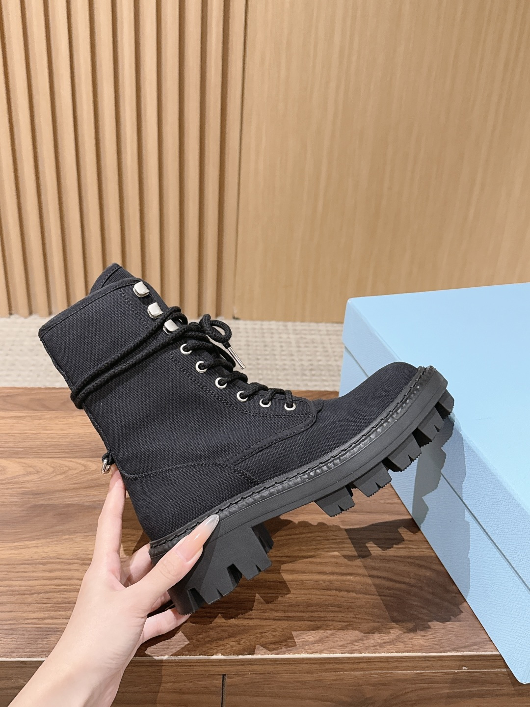 Prada Canvas Combat Ankle Boots