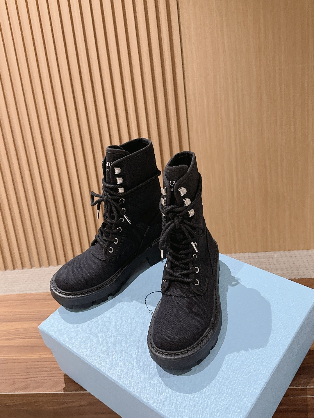 Prada Canvas Combat Ankle Boots