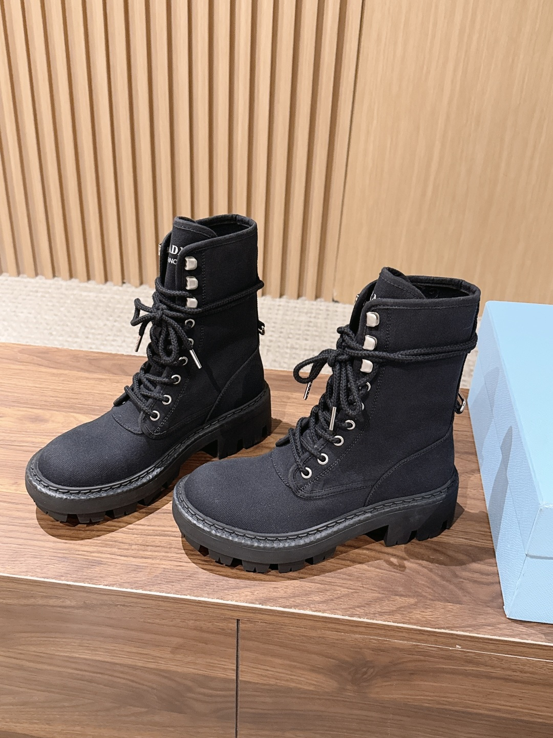 Prada Canvas Combat Ankle Boots