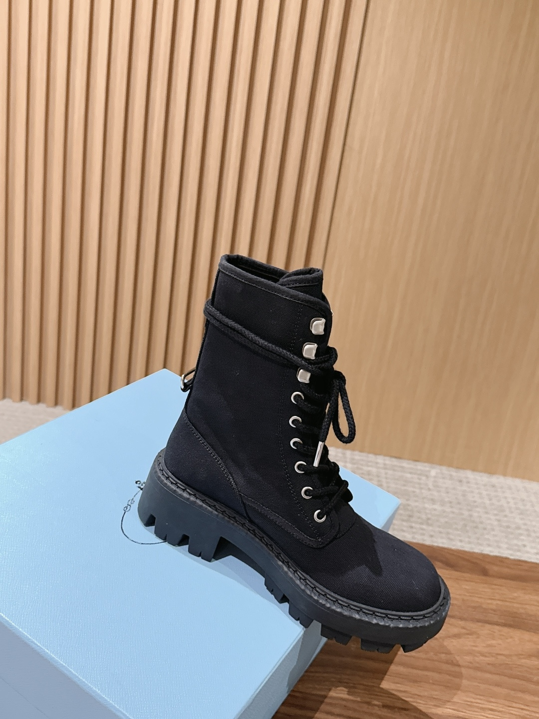 Prada Canvas Combat Ankle Boots