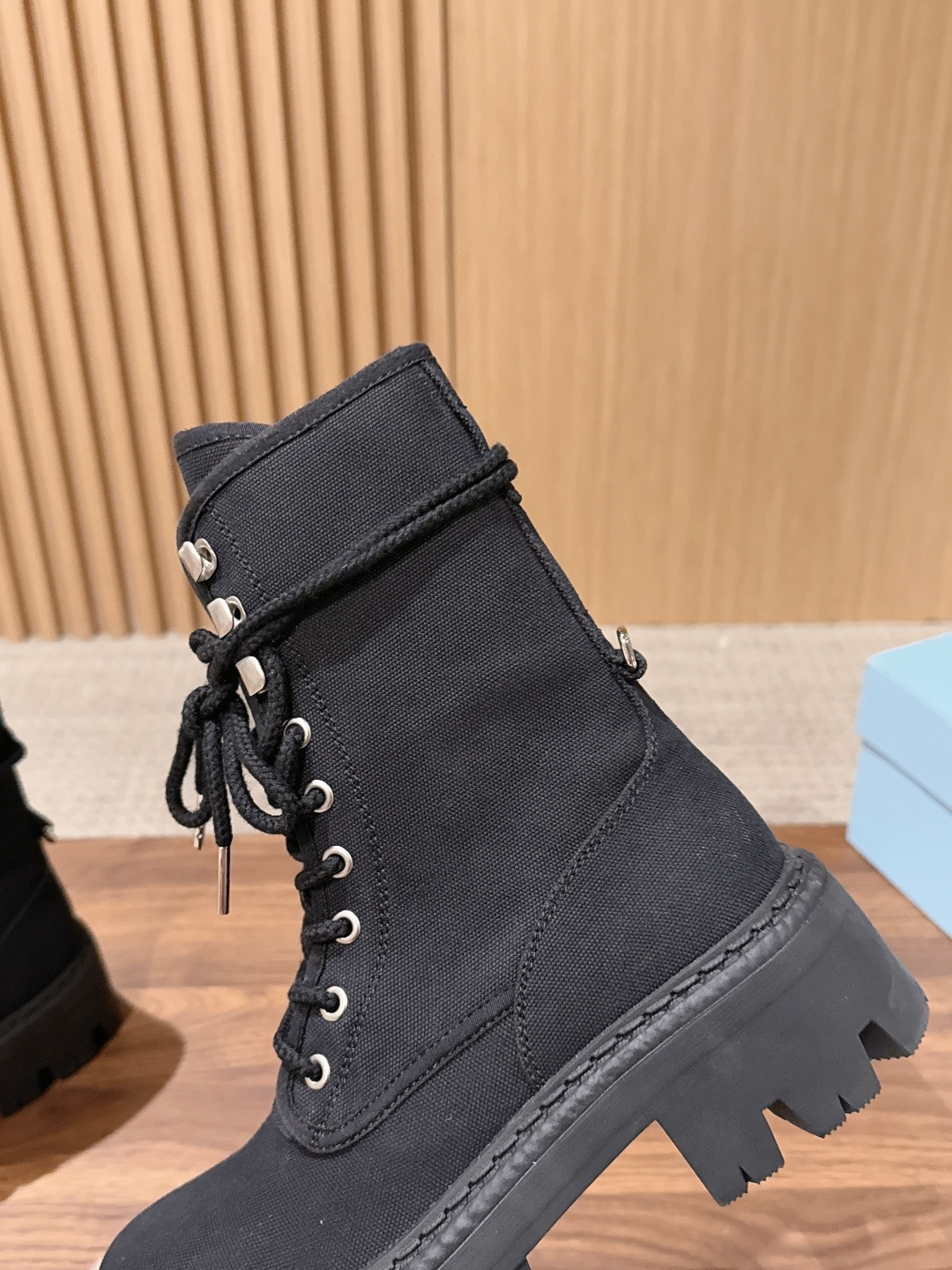 Prada Canvas Combat Ankle Boots