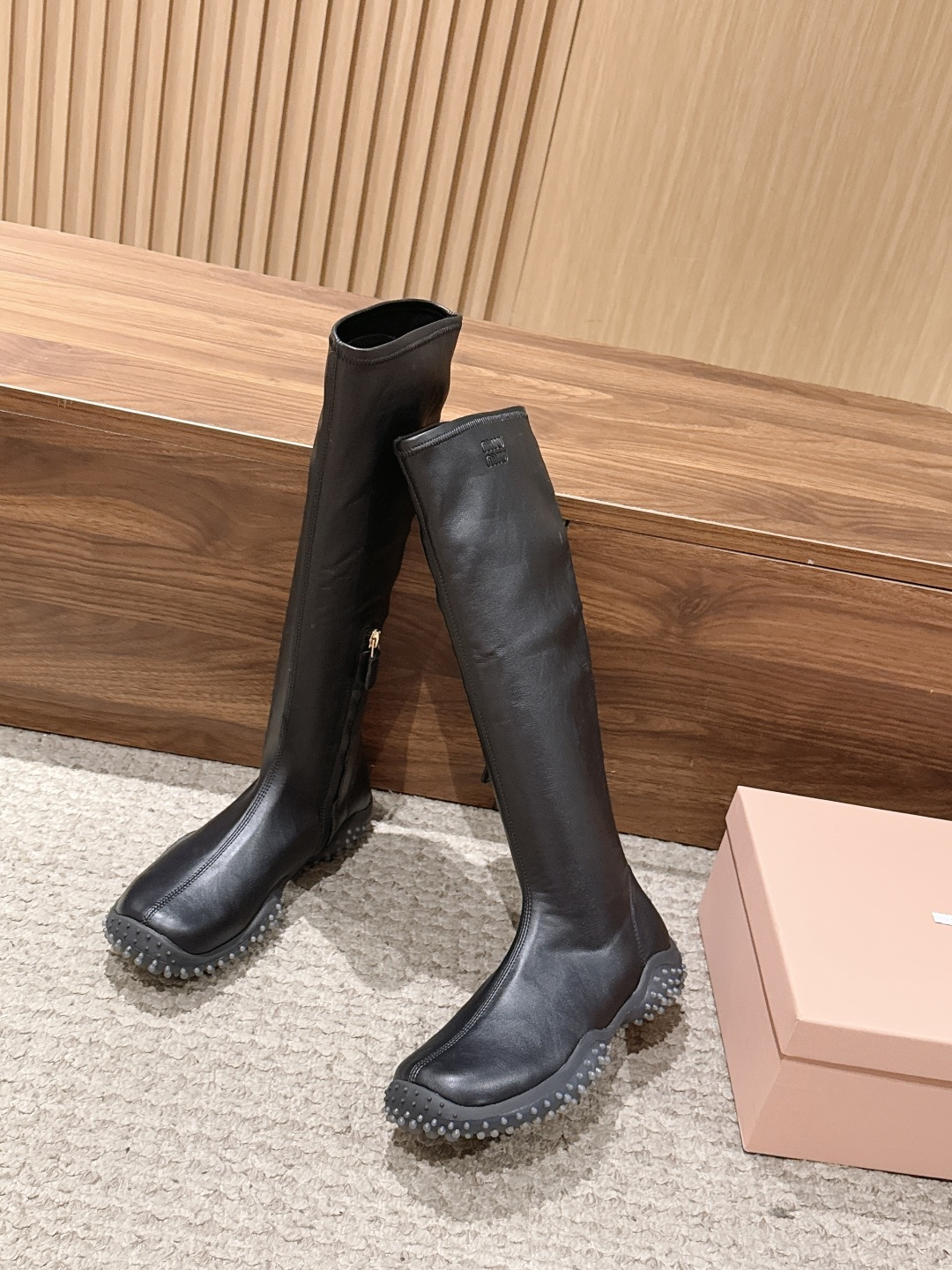 Miu Miu Wrinkle Tall Stud Boots