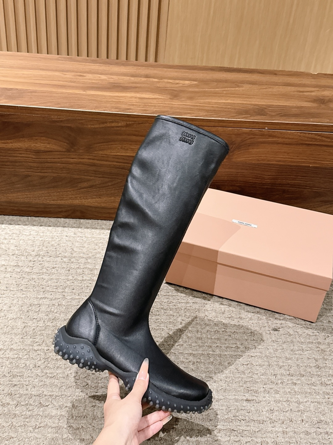 Miu Miu Wrinkle Tall Stud Boots