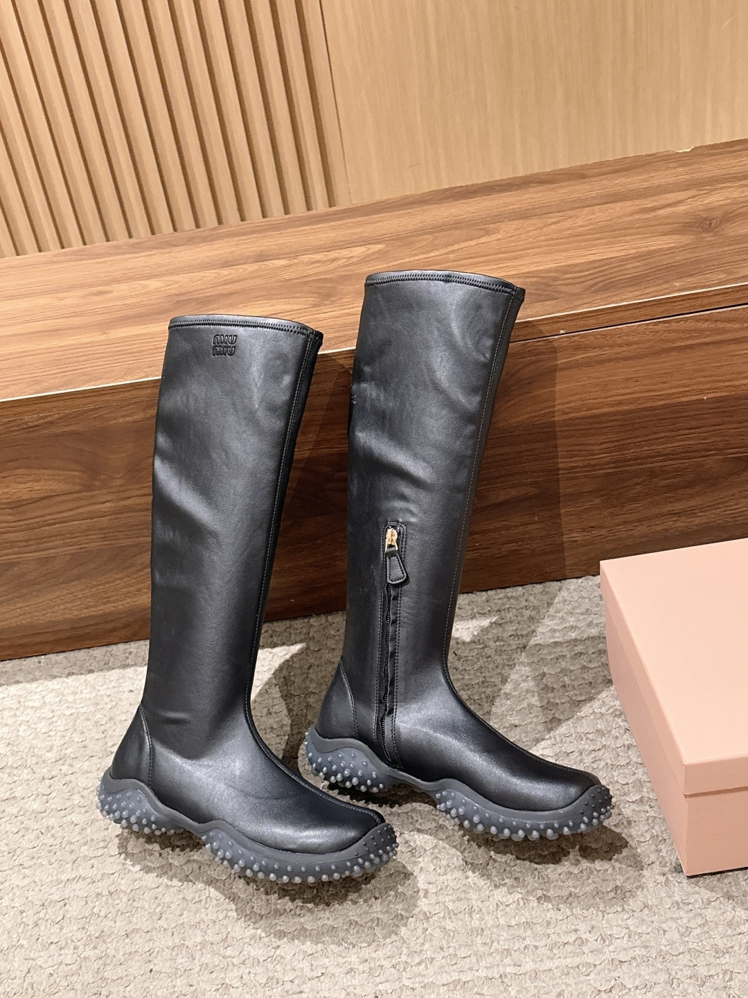 Miu Miu Wrinkle Tall Stud Boots