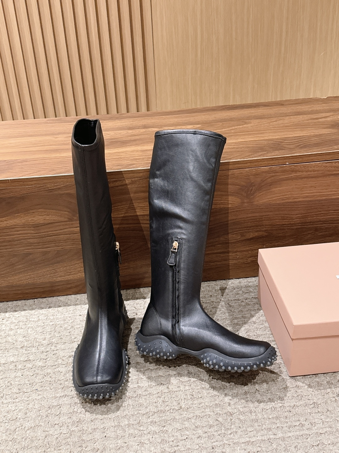Miu Miu Wrinkle Tall Stud Boots