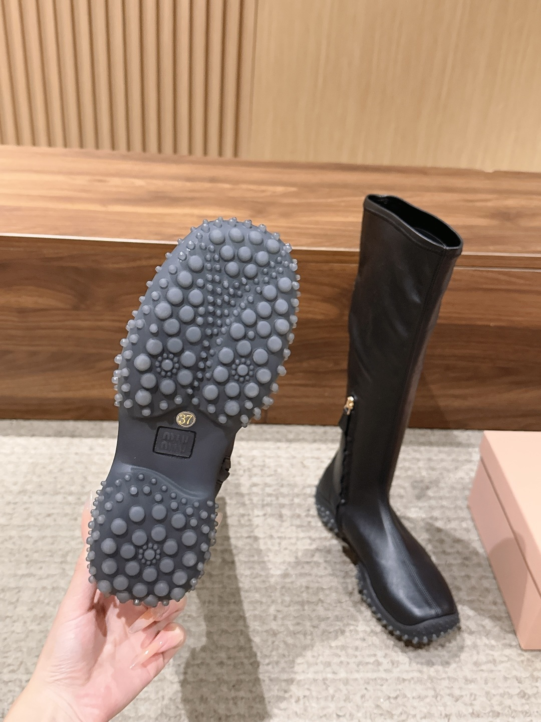 Miu Miu Wrinkle Tall Stud Boots