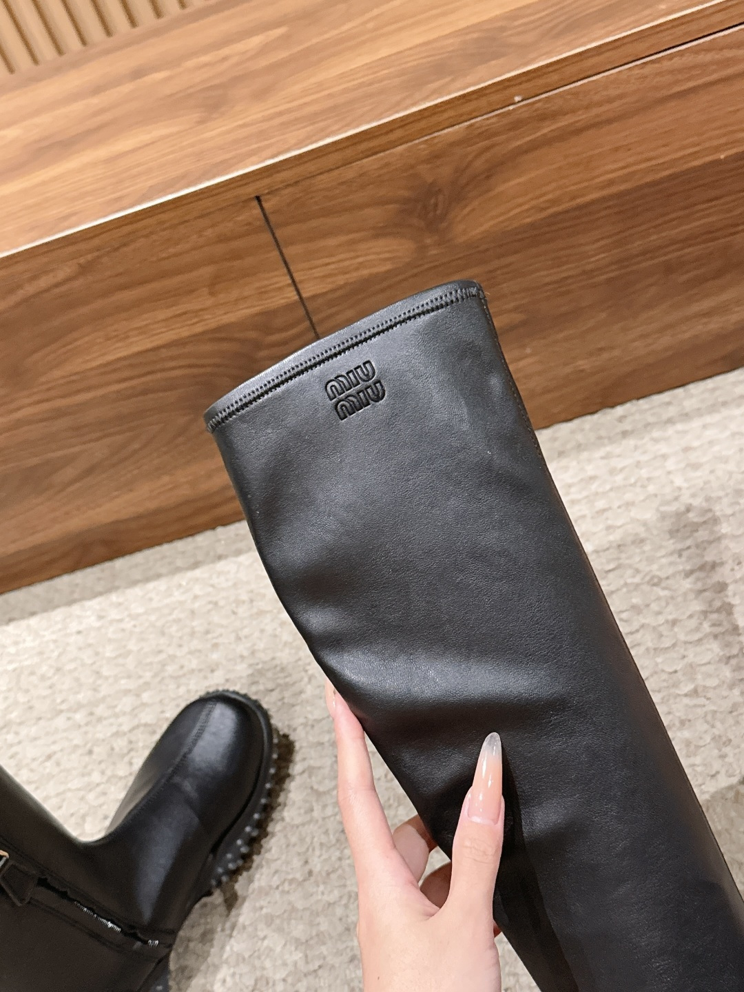Miu Miu Wrinkle Tall Stud Boots