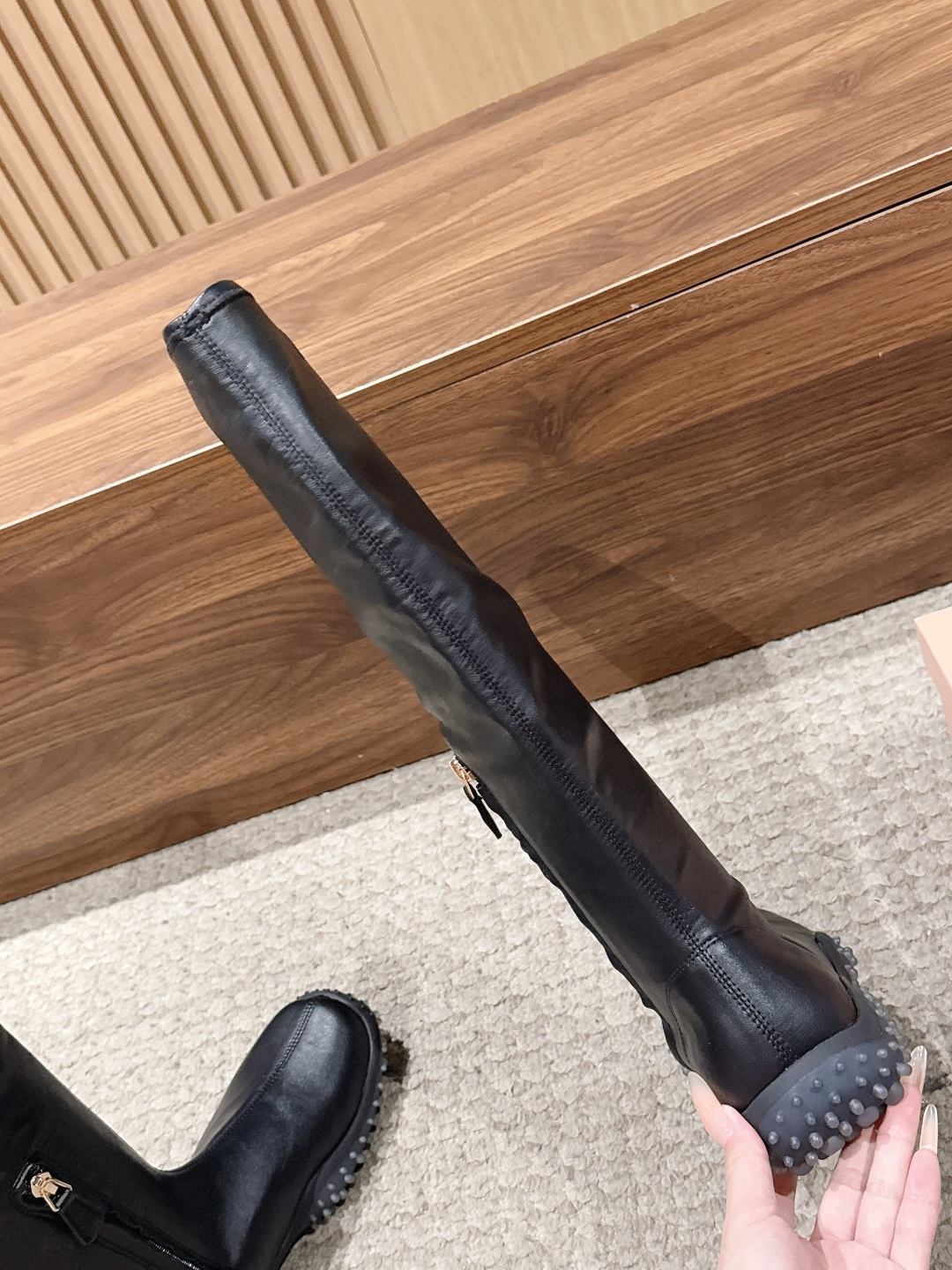 Miu Miu Wrinkle Tall Stud Boots
