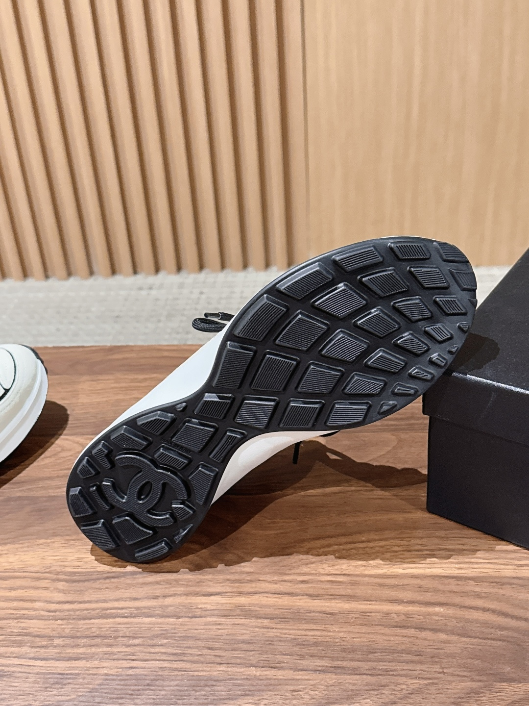 CHANEL Leather Knit Lace-Up Sneakers