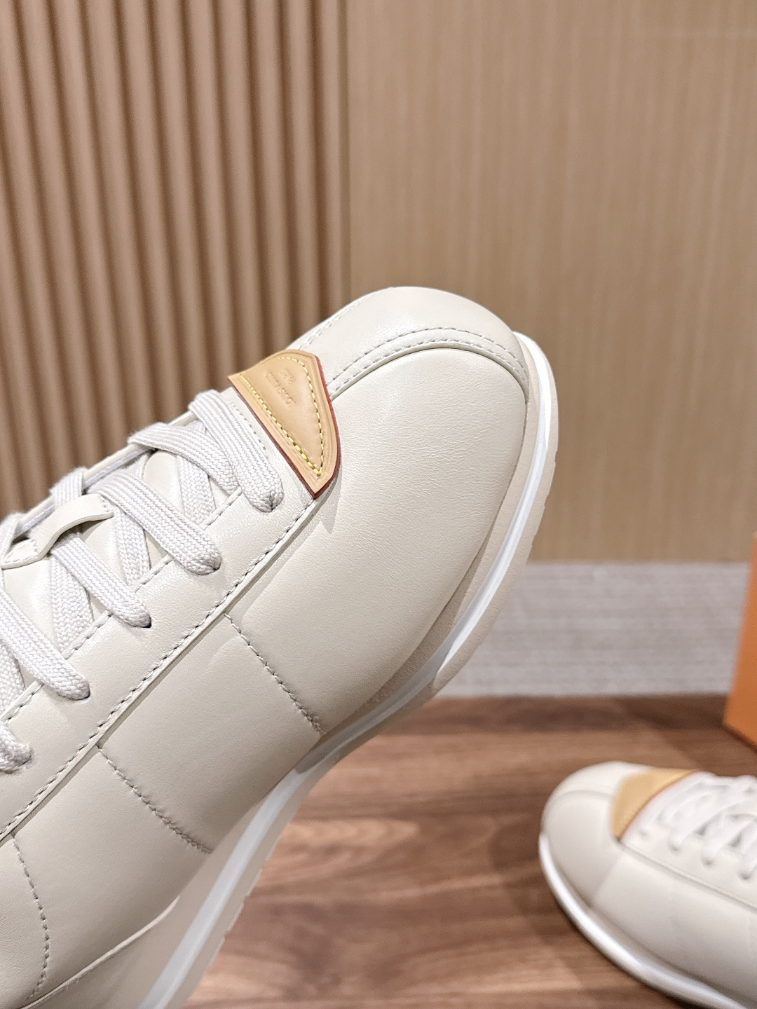 LV Off White Leather Toe Patch Lace-Up Sneakers
