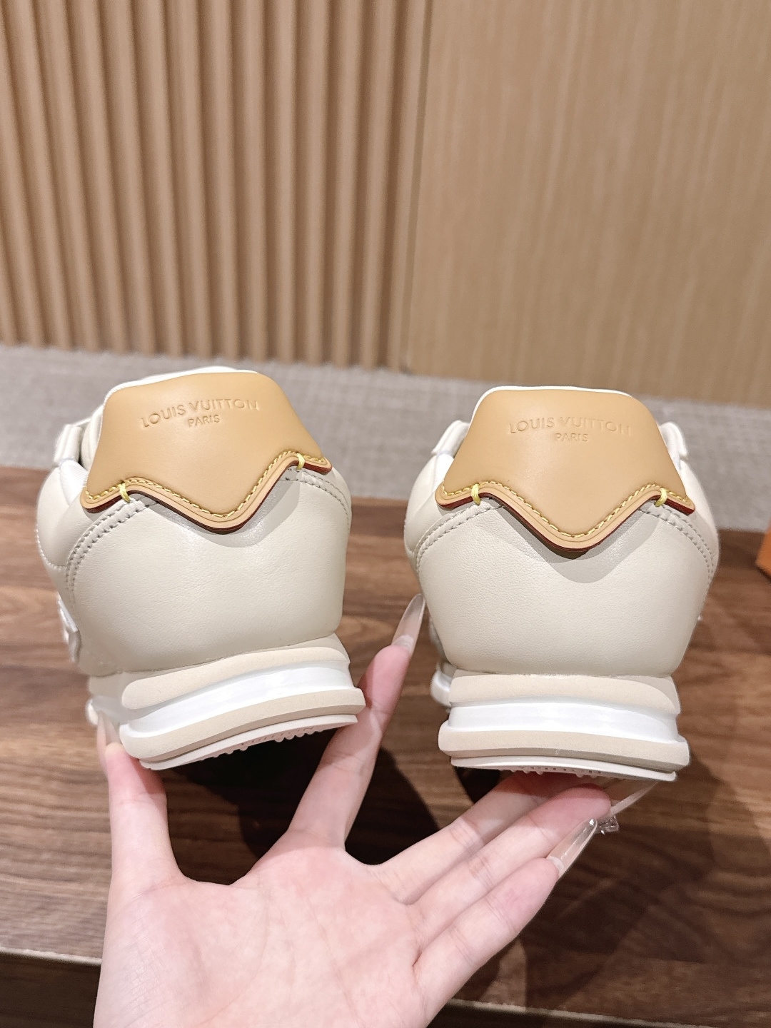 LV Off White Leather Toe Patch Lace-Up Sneakers