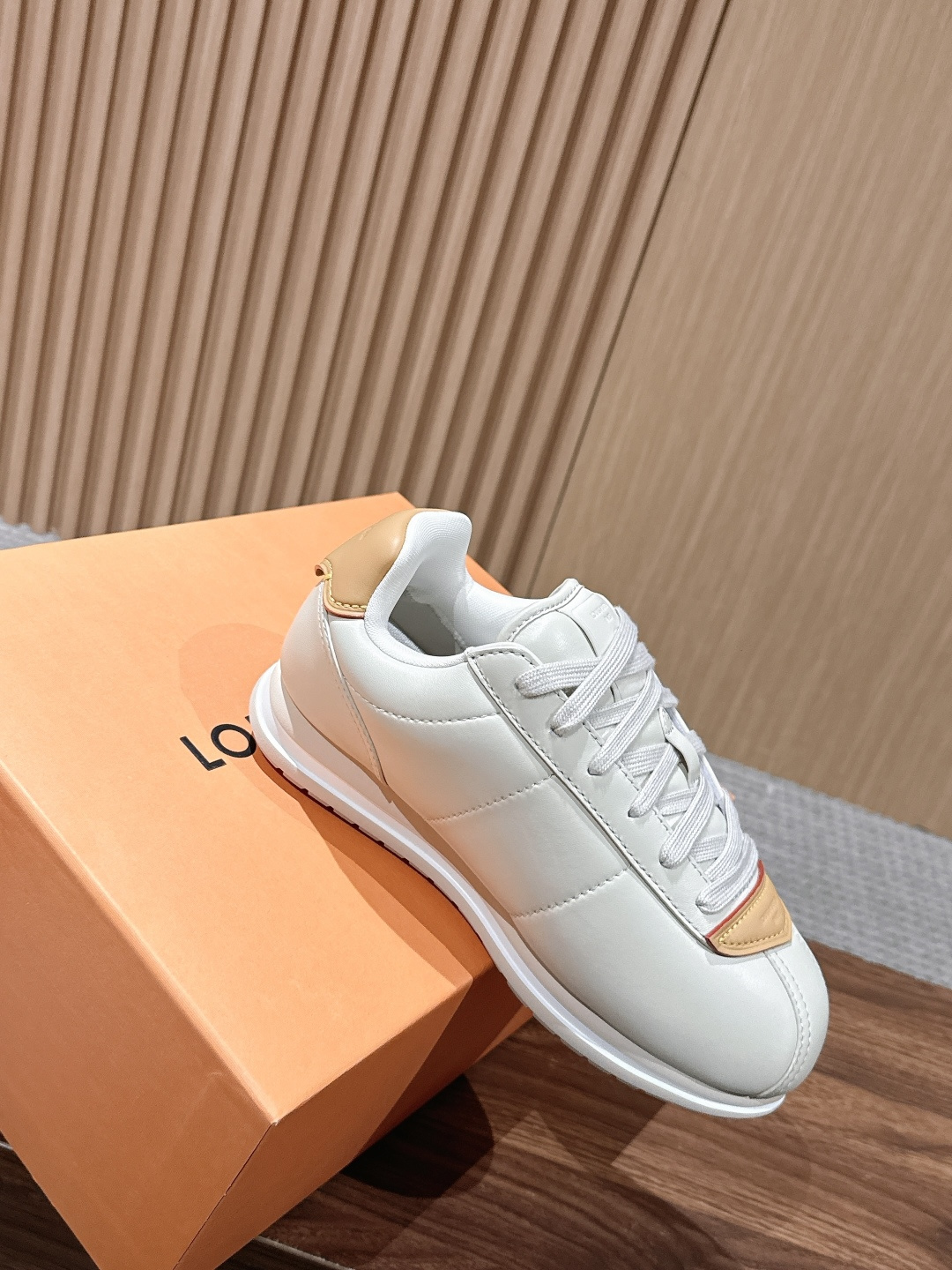 LV Off White Leather Toe Patch Lace-Up Sneakers