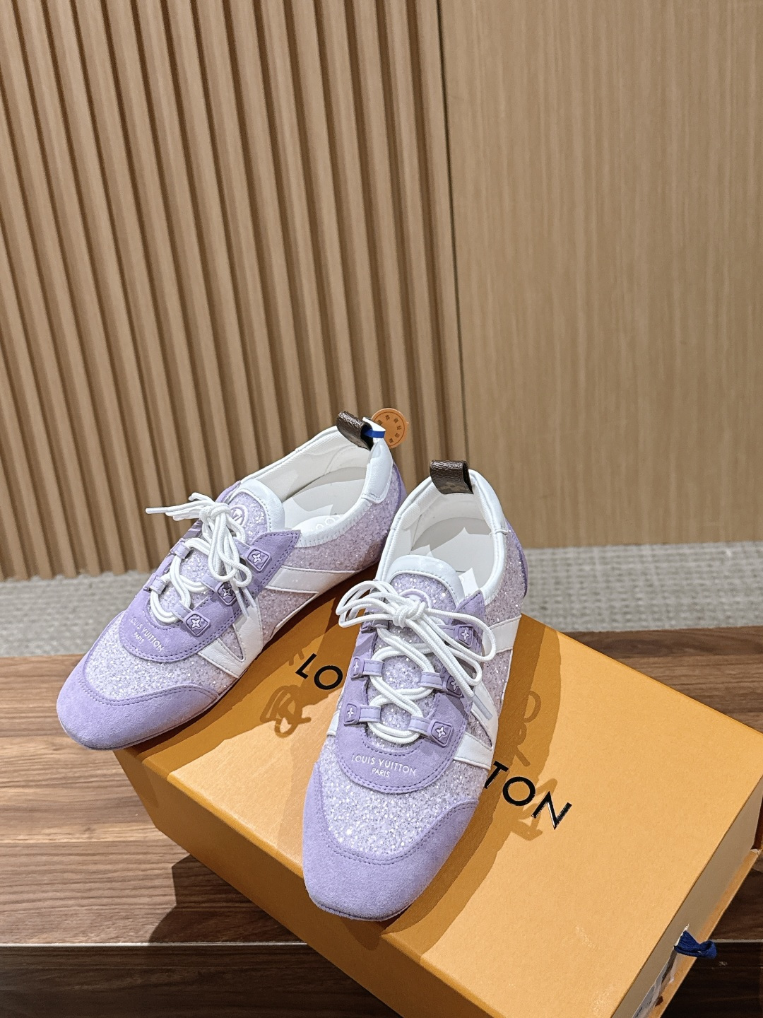 LV Purple Glitter Suede Lace-Up Ballet Sneakers