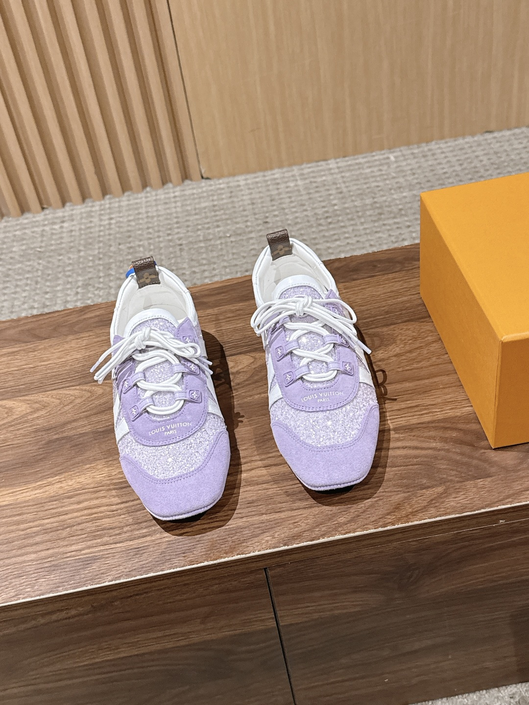 LV Purple Glitter Suede Lace-Up Ballet Sneakers