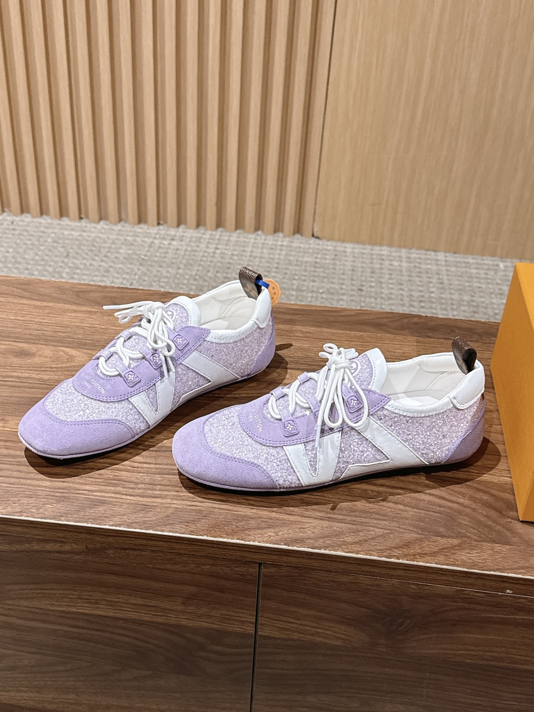 LV Purple Glitter Suede Lace-Up Ballet Sneakers