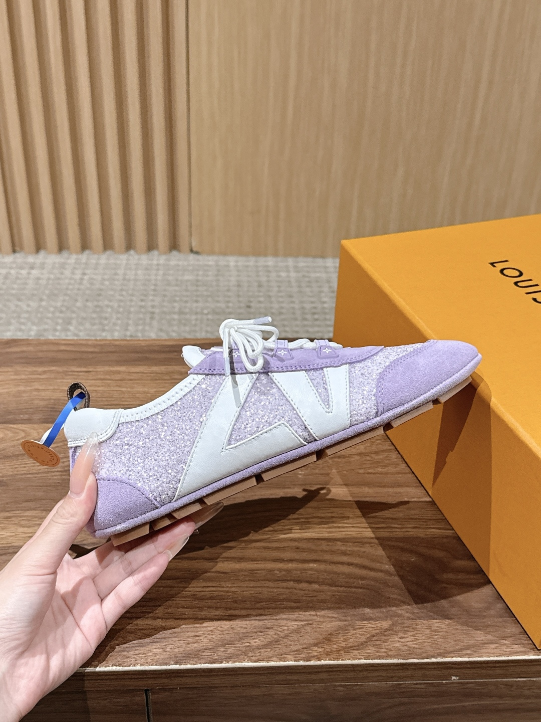 LV Purple Glitter Suede Lace-Up Ballet Sneakers