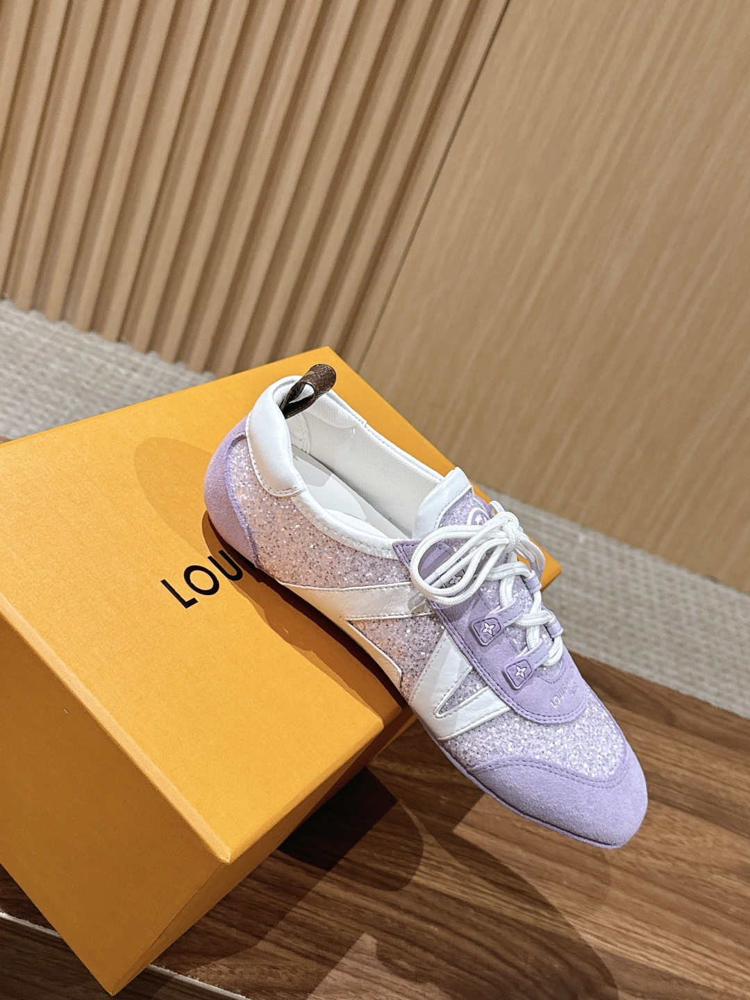 LV Purple Glitter Suede Lace-Up Ballet Sneakers