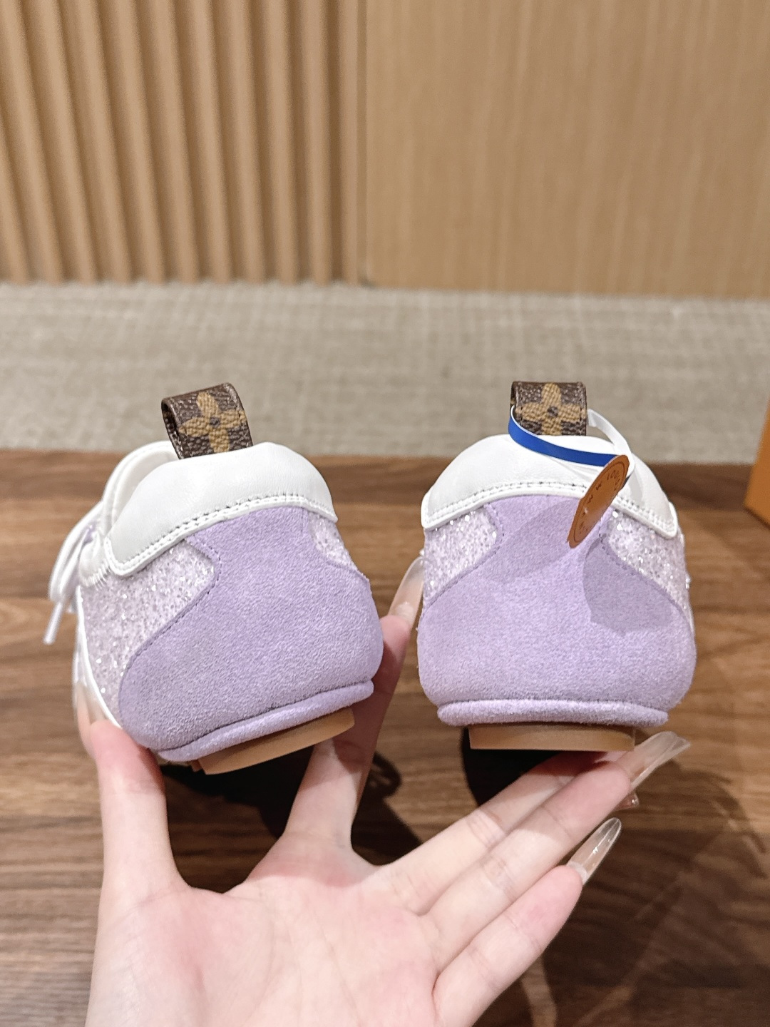 LV Purple Glitter Suede Lace-Up Ballet Sneakers