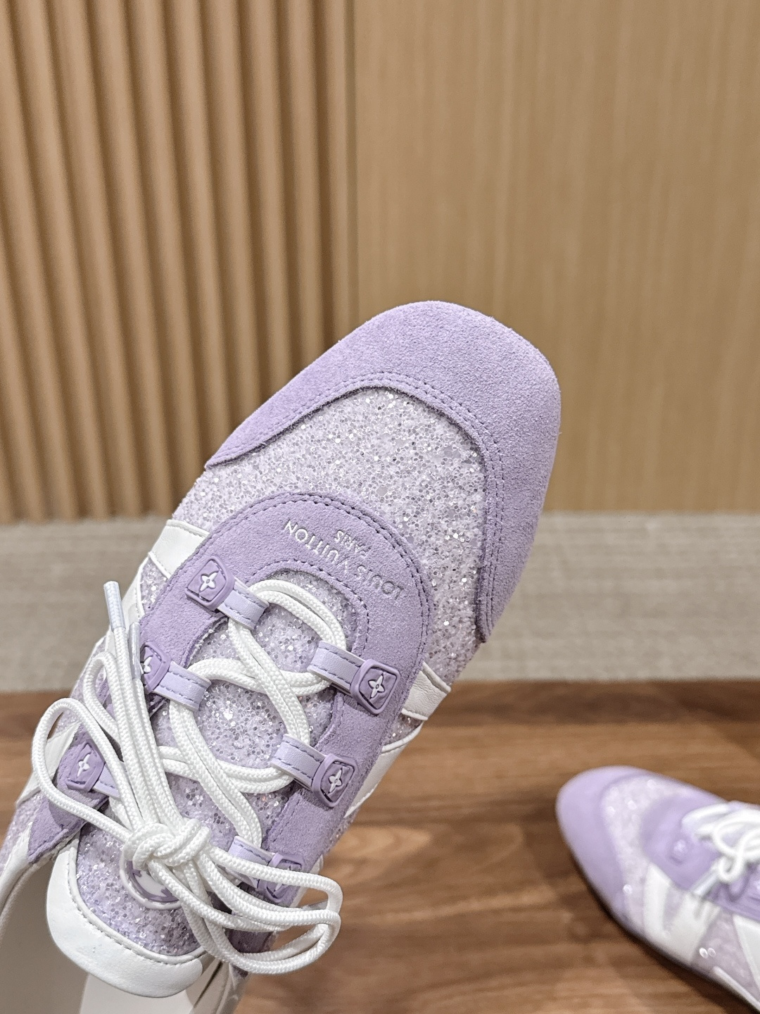 LV Purple Glitter Suede Lace-Up Ballet Sneakers
