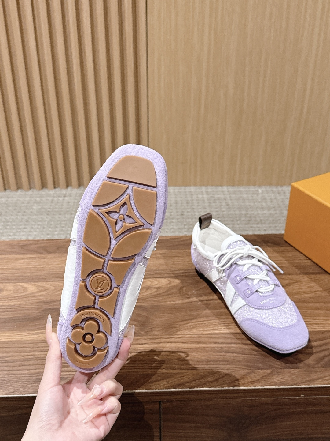 LV Purple Glitter Suede Lace-Up Ballet Sneakers