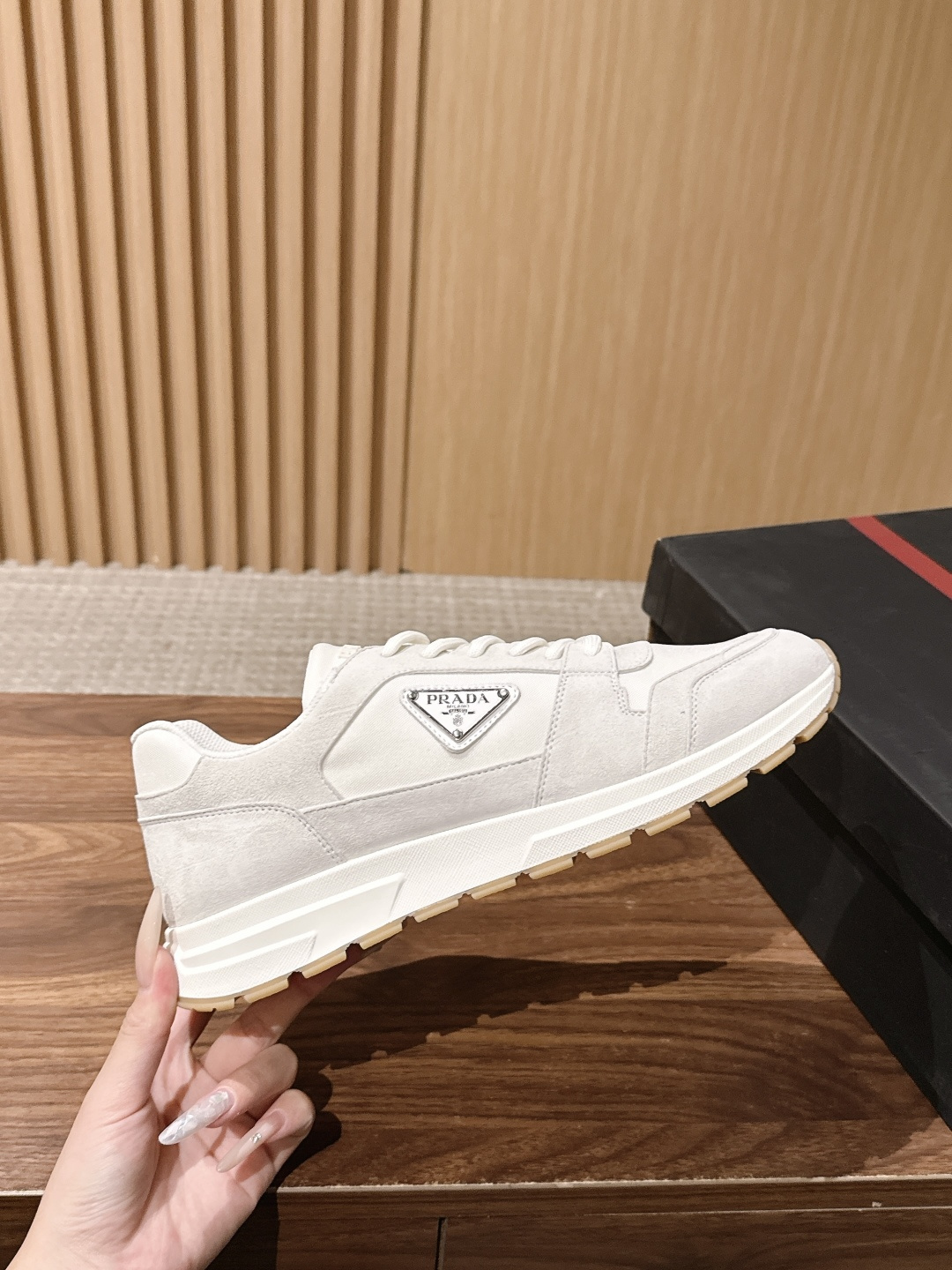 PRADA#普拉达男士三角标休闲运动鞋 特定帆布＋麂皮材质 时尚百搭 底厚4.5CM Size :39-44（38/45