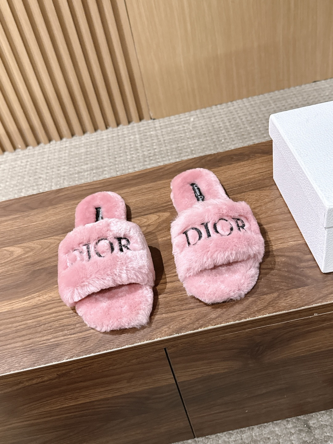 Dior Pink Fuzzy Logo Slides
