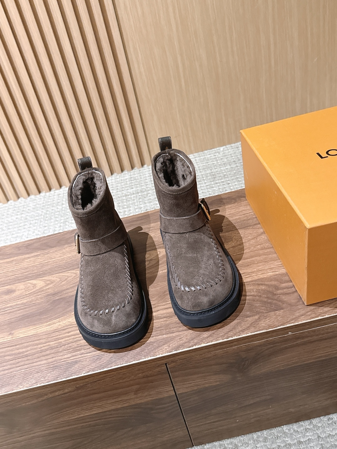 Louis Vuitton Brown Fuzzy Trim Ankle Boots