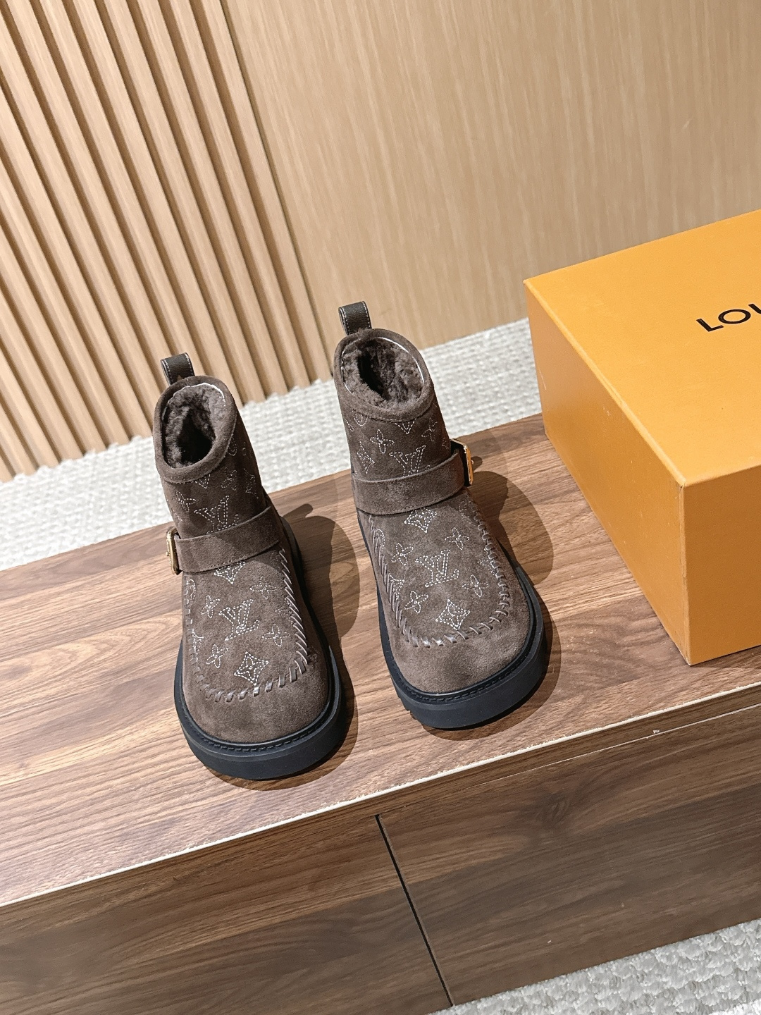Louis Vuitton Brown Monogram Buckle Ankle Boots