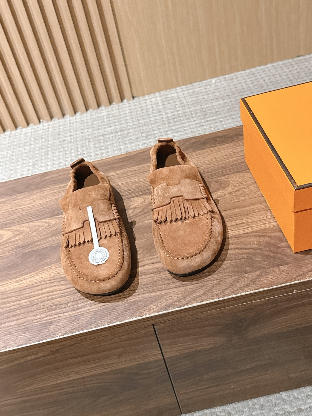 Hermes Tan Fringed Loafers