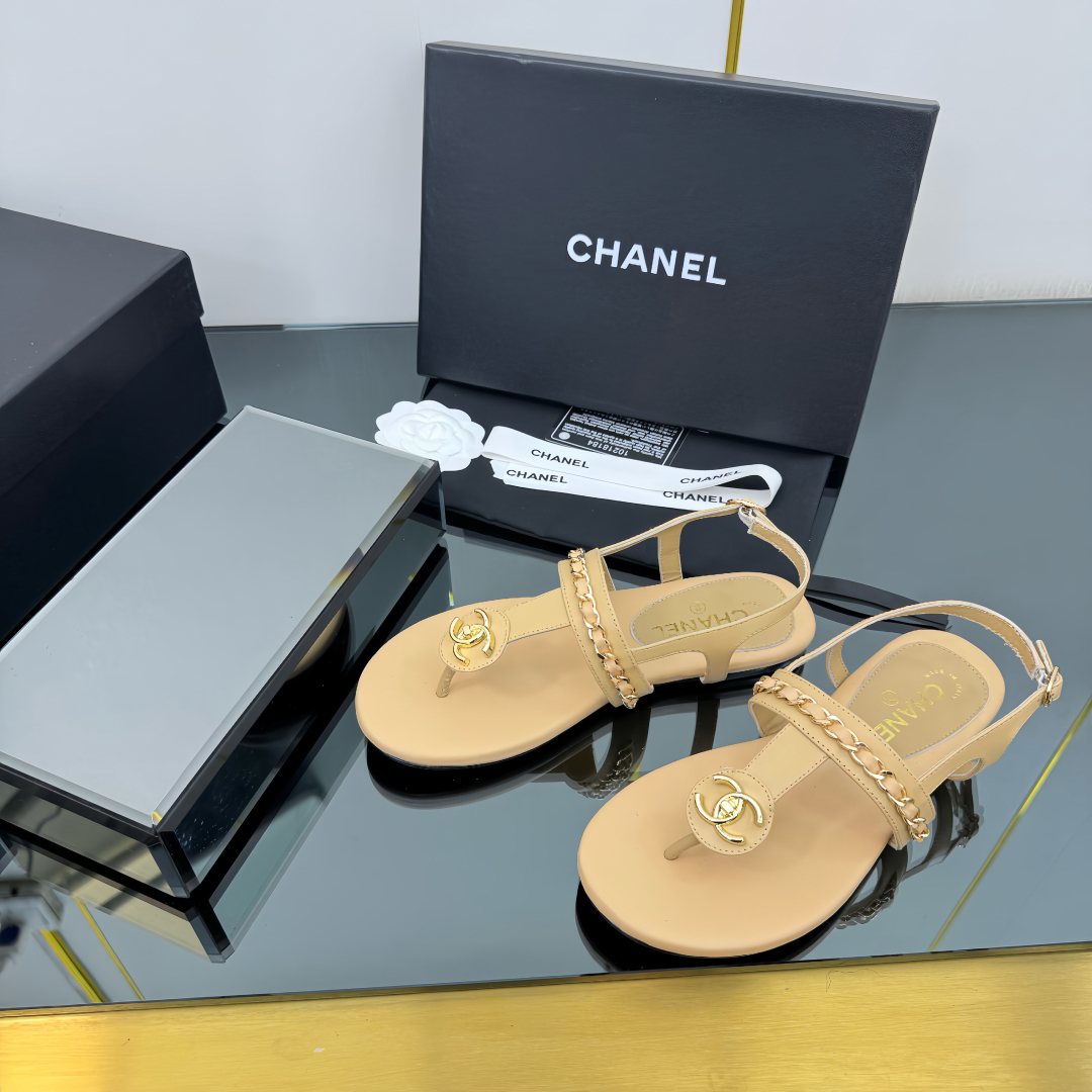 Elegant Leather Thong Sandals for Women with Ankle Strap - Beige 9 cmp i1743030337323 3589 0 7