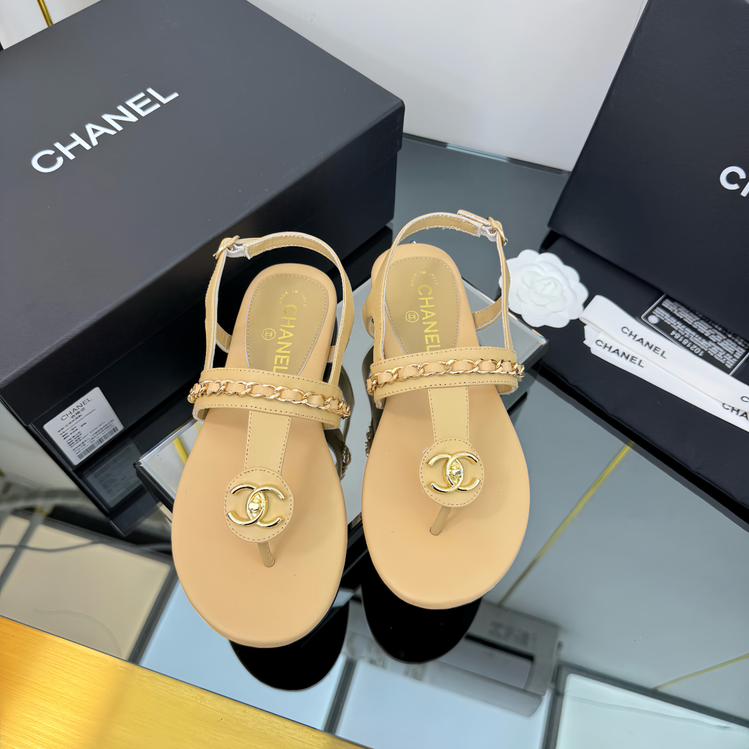 Elegant Leather Thong Sandals for Women with Ankle Strap - Beige 7 cmp i1743030338625 5055 0 5