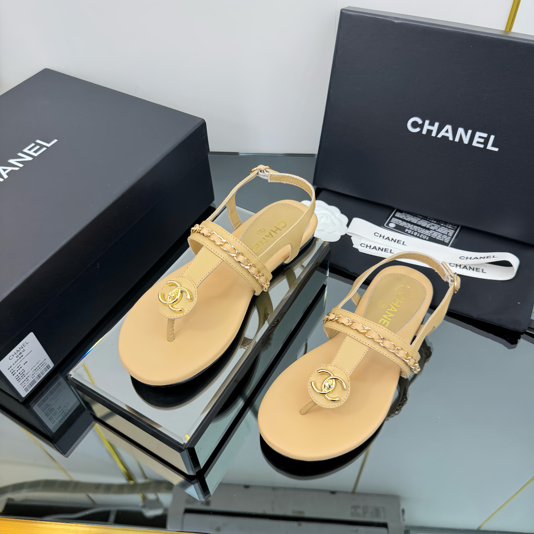Elegant Leather Thong Sandals for Women with Ankle Strap - Beige 4 cmp i1743030338632 3839 0 1